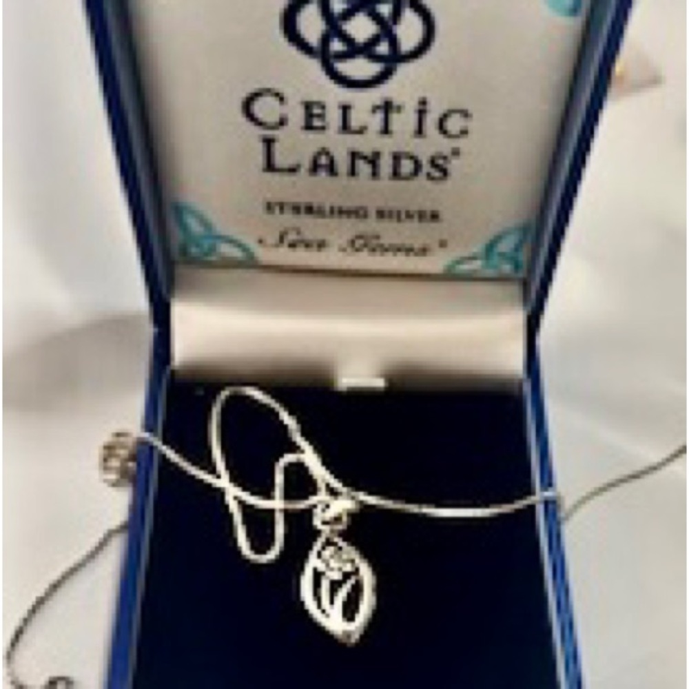 Celtic Lands “Sea Gems” Silver .925 Teardrop Necklace in Celtic Design & Box